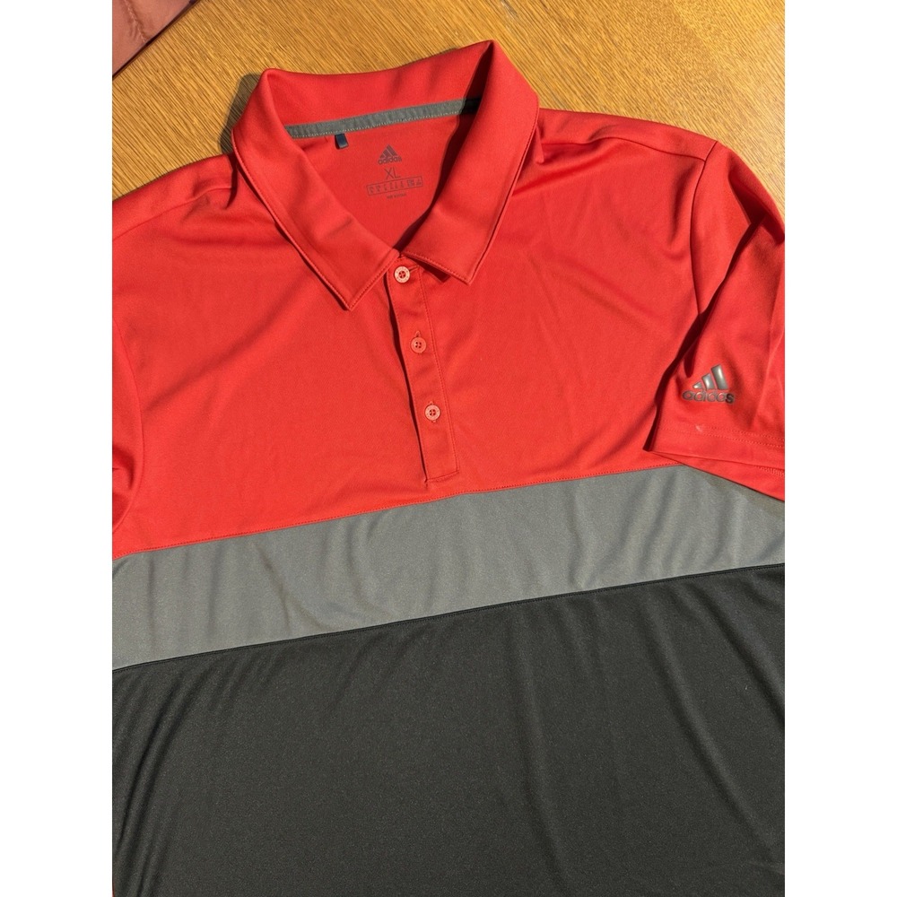 Adidas Golf Polo Shirt XL Red Black Gray Colorblock Performance Stretch